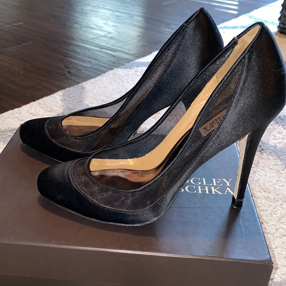Badgley Mischka Satin and Mesh Pump